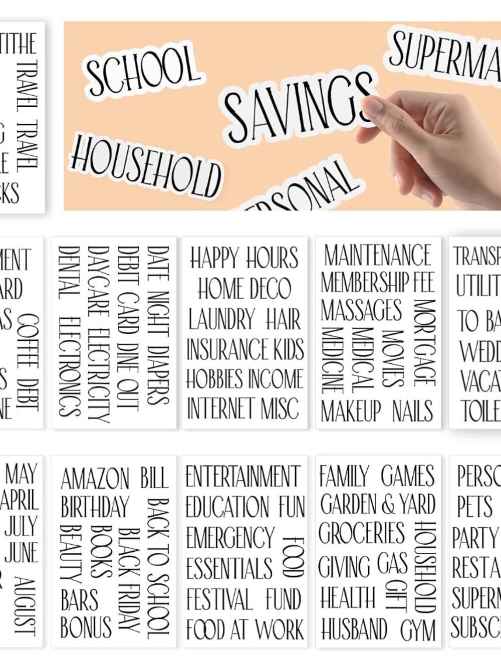 Cash Envelope Sticker Labels - 100 Black Vinyl Decals for Finance Planner, Budge